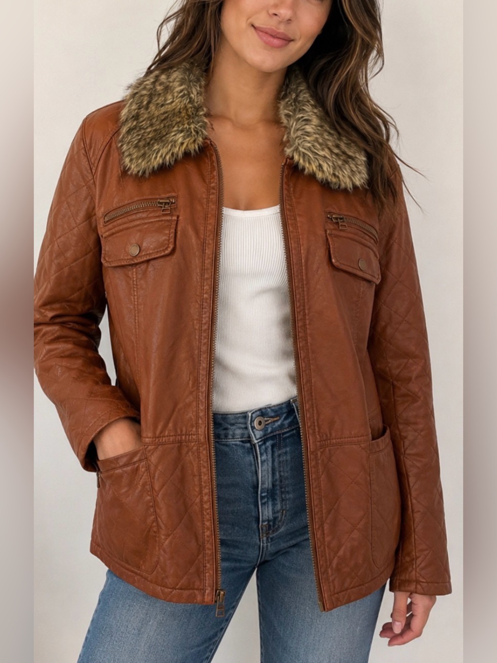 Black Rivet Vegan Faux Leather Jacket w Faux Fur Trim Plus Size 3X New With Tags